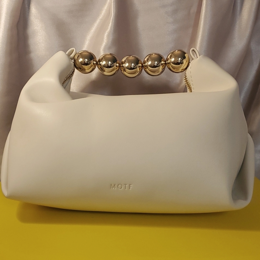 MOTF White Hobo Bag with Gold Beaded Handle